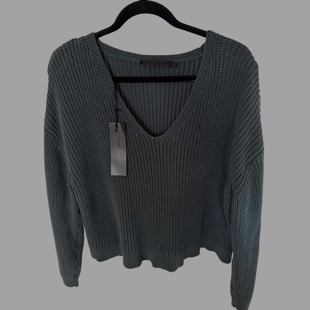 Jenni Kayne Cotton Cabin Knit Sweater in Dark Green L